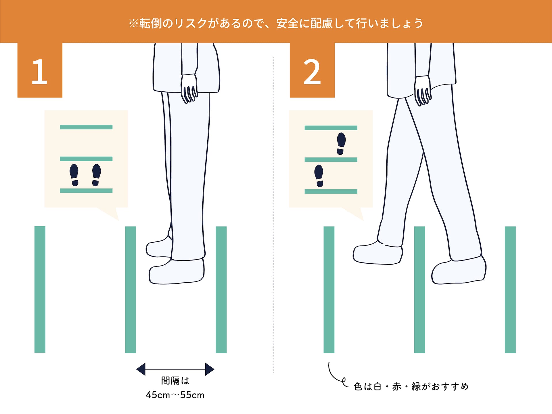 ラダーを利用した歩行練習のイラスト
